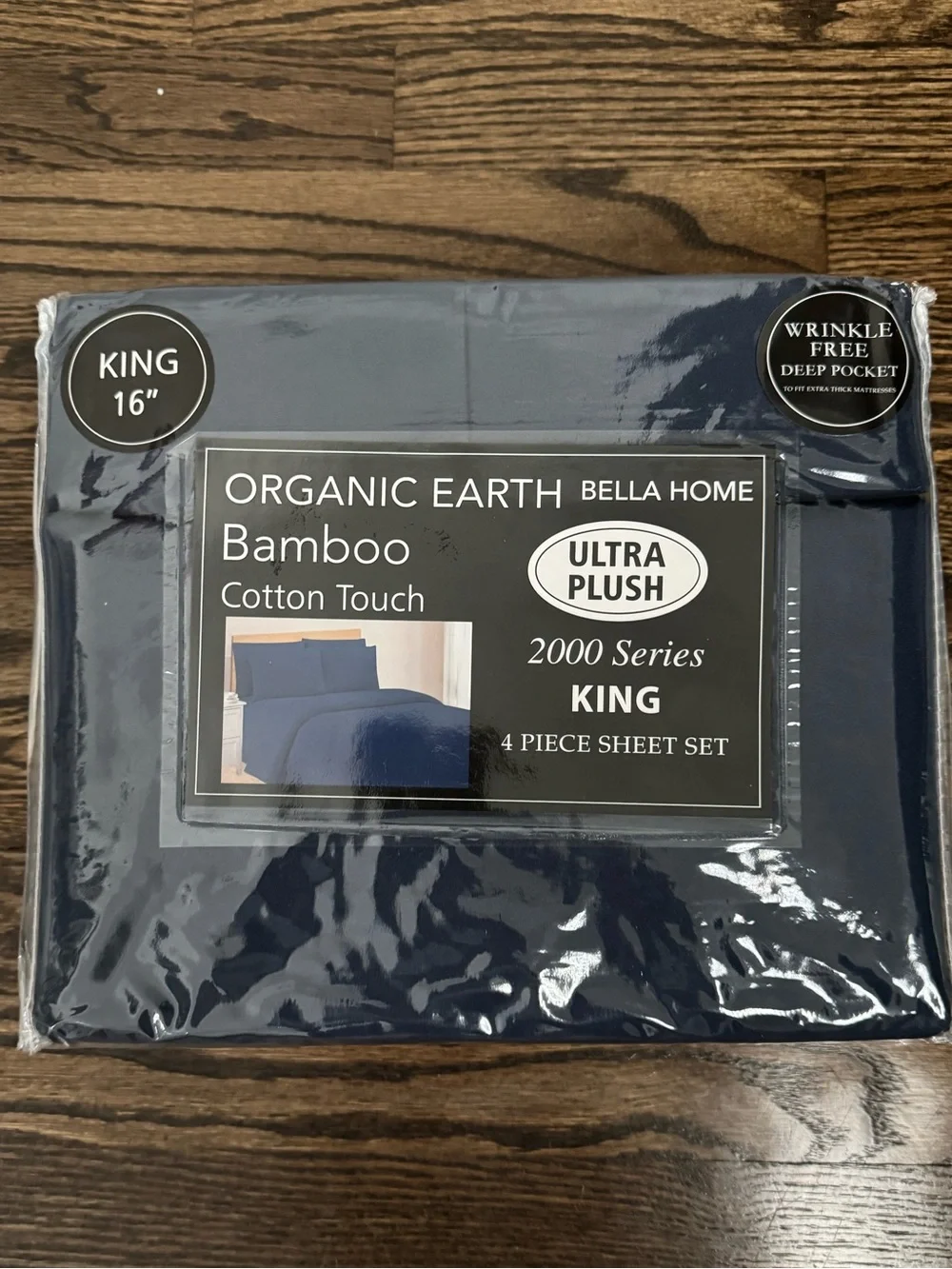 Organic Earth Bamboo Cotton Touch King Sheet Set Deep Pocket Navy